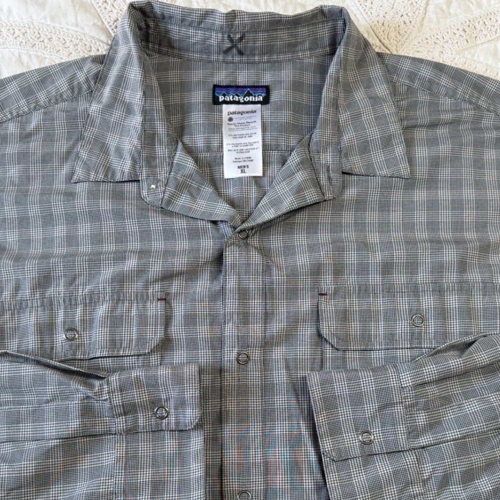 Patagonia Long Sleeve Shirt Grey Plaid Snap Utility Hiking Gorpcore Mens XL